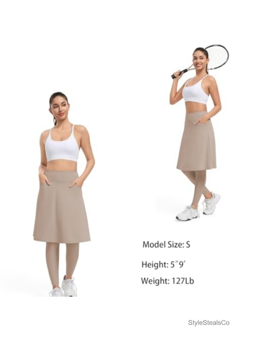 High Waist Knee Length Skort with Attached Leggings, Arc Pockets, Athletic Yoga - Picture 4 of 5